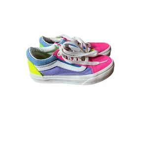 Kids Vans‎ Old Skool Low Top Sneakers Colorblock Pink Purple Blue Yellow White